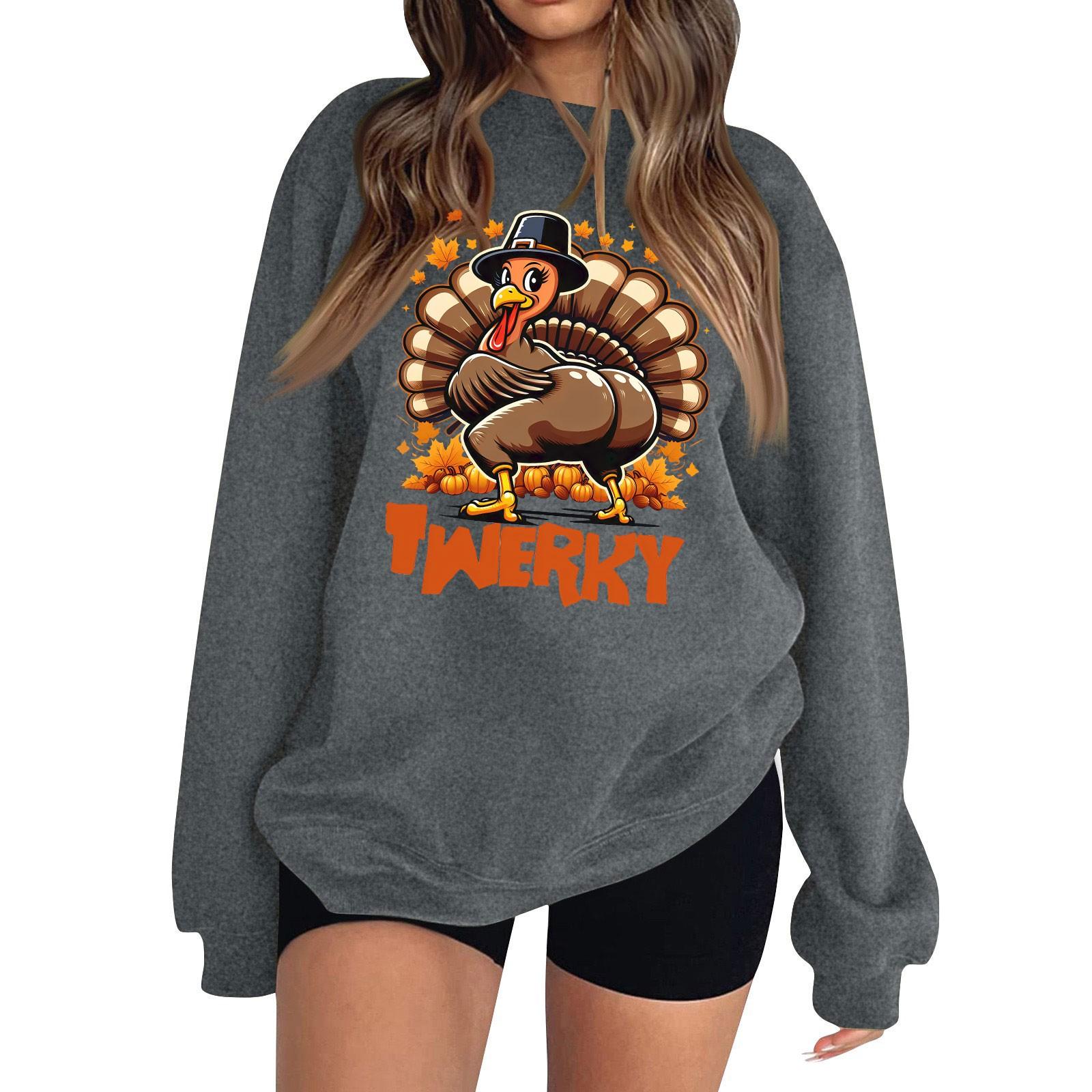 

Женская мода с длинным рукавом и круглым вырезом с принтом ко Дню благодарения, свитшот XXL