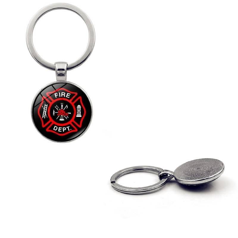 Klassiek brandweerembleem, tijdsedelsteen sleutelhanger, stijlvolle metalen sleutelring