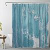 Blauer Holzplanken Duschvorhang Rustikales Design Verwitterte Textur Bauernhausstil Badezimmer Dekoration Wasserdichtes Gewebe Vintage Look Zuhause