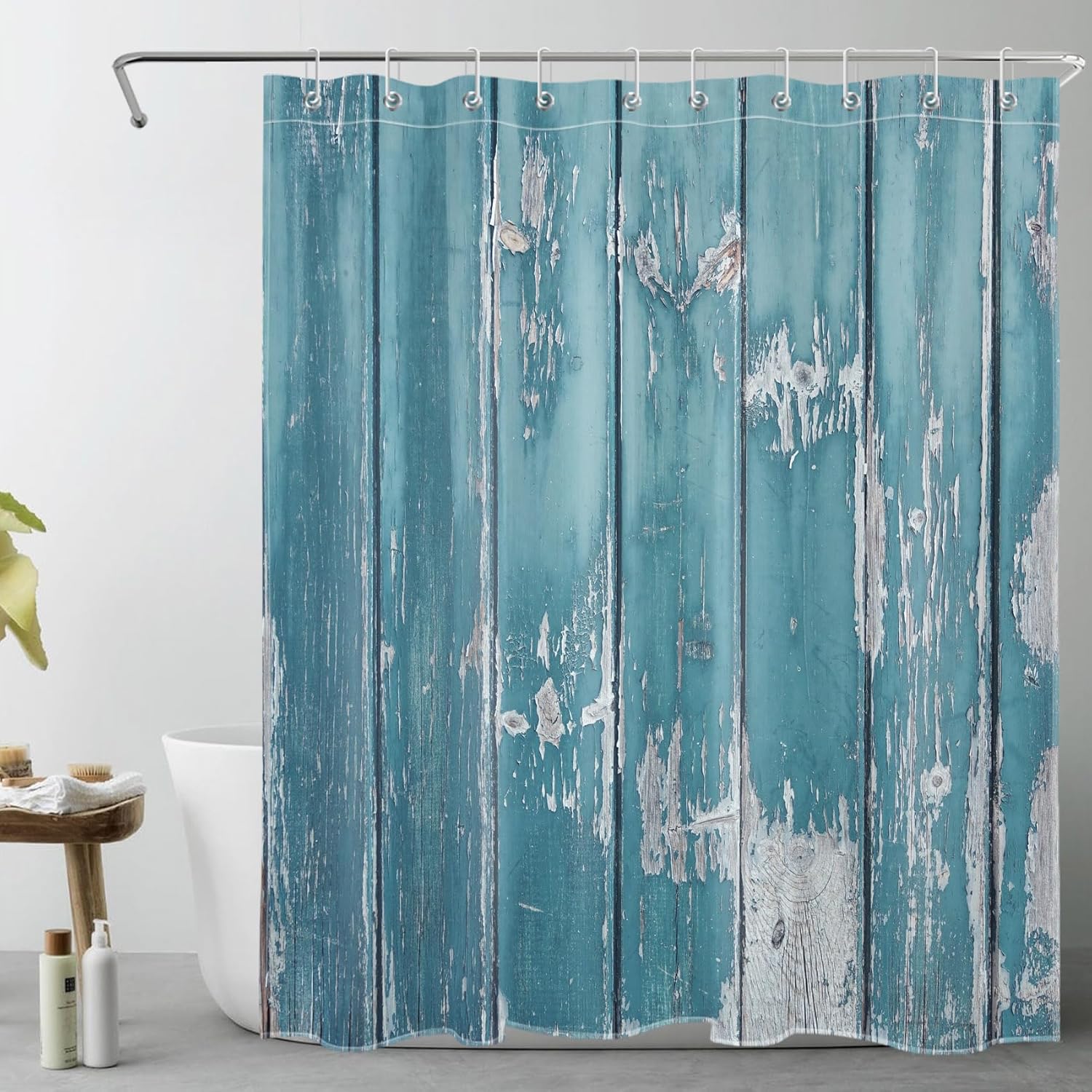 

Blue Wood Plank Shower Curtain Rustic Design Weathered Texture Farmhouse Style Bath Decor Waterproof Fabric Vintage Look Home 90x180cm35x71in
