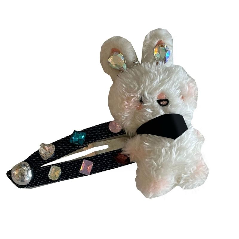 Plush Rabbit/Bear Shape Hair Clip Spring Summer Headwear for Woman Girls Bangs Taking Photo Shopping Travel Anti-Slip