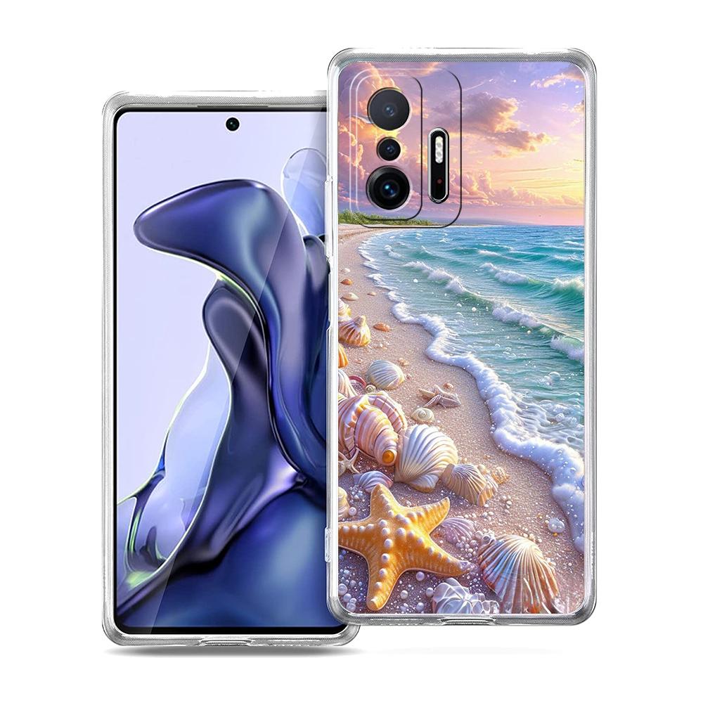 Transparent Phone Case for Xiaomi Mi 14 13 12 11 Ultra 13T 12T 11T Poco X3 NFC F3 F6 Pro Lite Soft TPU Seashell Starfish Pattern
