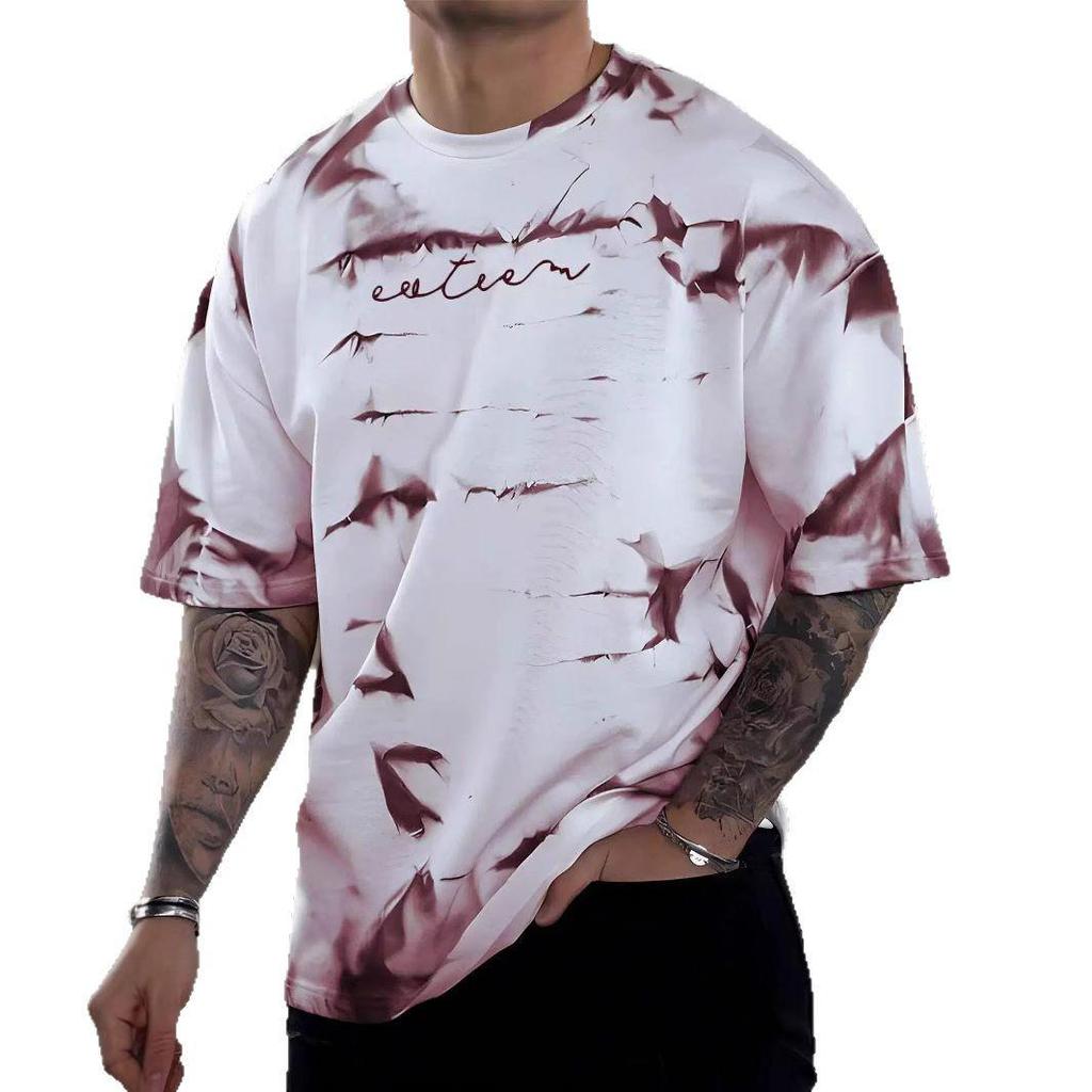 Herren 3D-Druck Rundhals Fitness-T-Shirt, Kurzarm