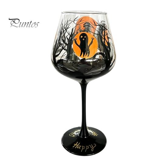 Set di Bicchieri da Vino a Tema Halloween con Gambo, Calice Artistico Dipinto a Mano, Bicchiere da 720 ml, Vetro Decorativo Stagionale