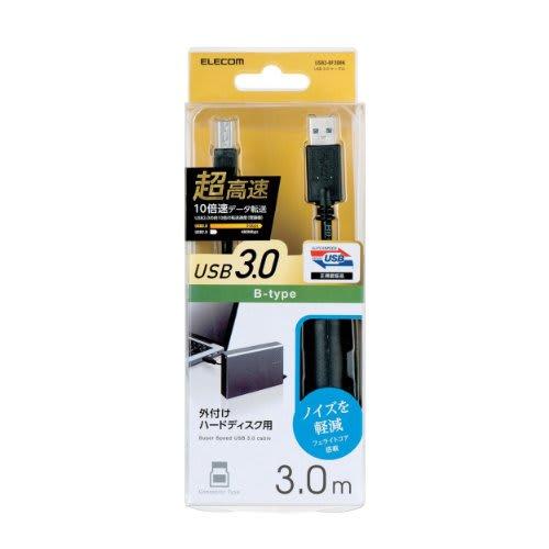 Elecom USB Cable [B] USB3.0 (USB A Male To USB B Male) Ferrite Core 3m Black USB3-BF30BK