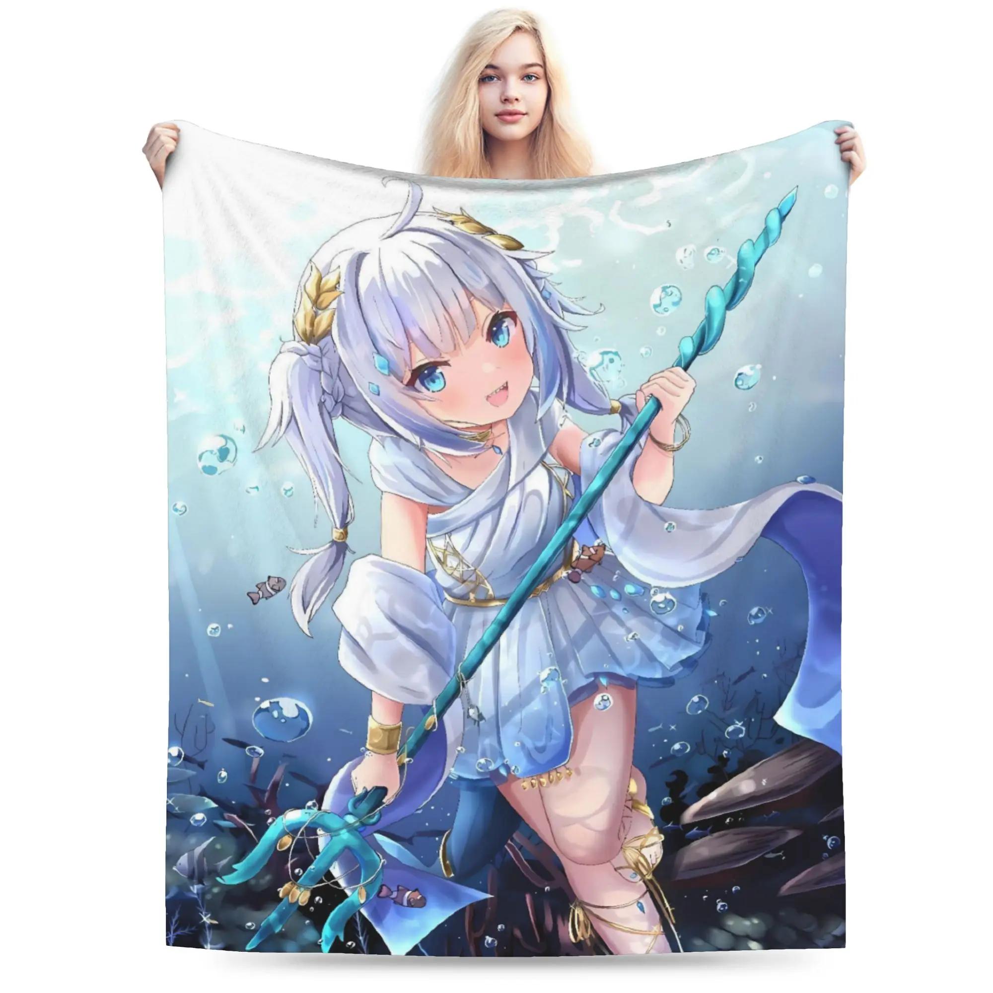 Super Warm Anime Gawr Gura Aesthetic Plush Throw Blanket for Couch Chair Travel Flannel Bedspread Bed Cover 100cmx150cm