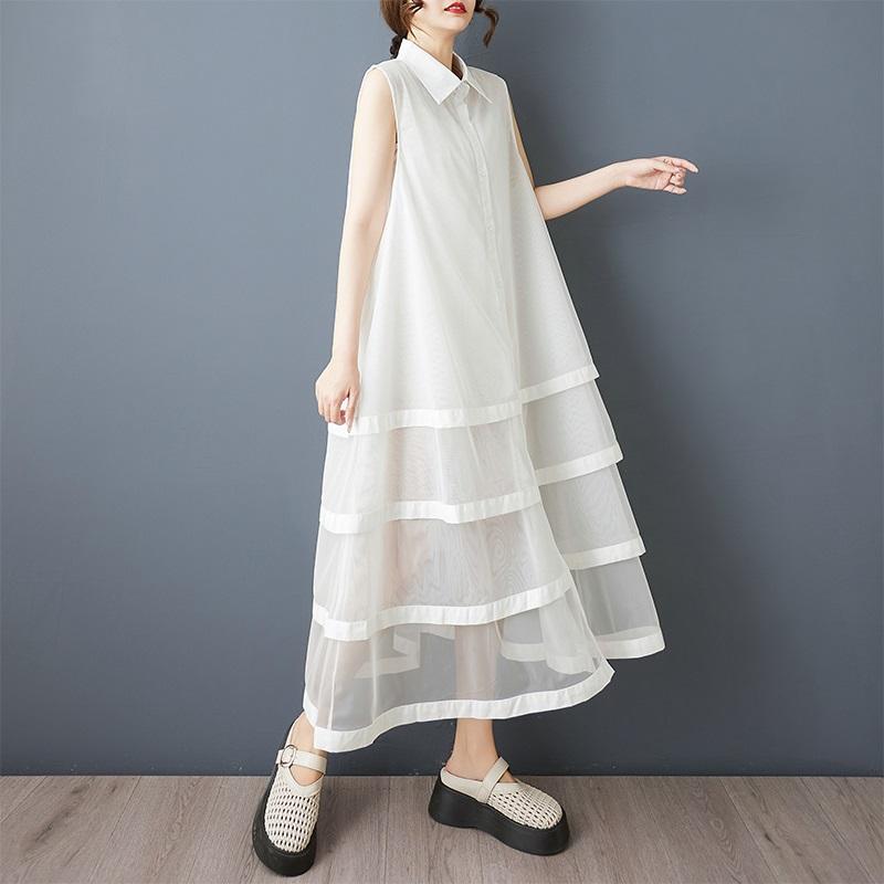 sleeveless Plus size mesh vintage new in dresses for women casual loose long summer shirt dress