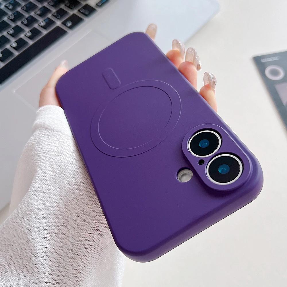 Titanium Gray Liquid silicon magnetic charging case for iPhone 16 15 14 13 12 11 Pro Max Plus full shockproof magsafe phone case