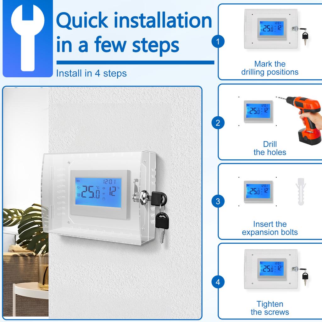 Universelle Thermostat-Verriegelungsbox mit Schlüsselschloss, durchsichtig, groß, zur Wandmontage, Thermostat-Schutzabdeckung, einfach zu installieren für Zuhause, Büro