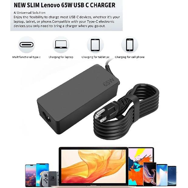 Replacement 65w USB C Laptop Charger for Lenovo ThinkPad/Chromebook/Yoga,ThinkPad T480 T490 T580 E480 ADLX65YDC2A Power Supply for Lenovo Laptop