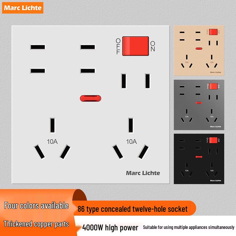 86-Type Concealed 16A High-Power AC Wall Socket with 10A Two/Three-Pin Plug and Switch
