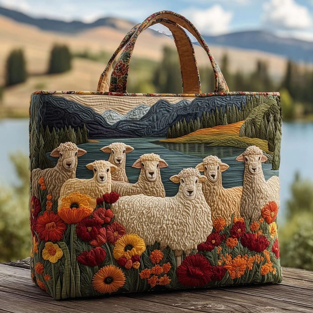 Borsa a Mano Stampata con Motivo di Agnello - Borsa a Spalla