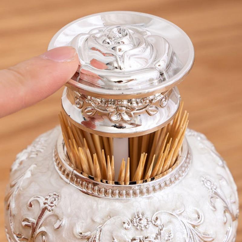 Automatic Push-type Creativity Toothpick Box Alloy Vase Shape Toothpick Holder Dresser Organizer Decoration Friend Unique Gift