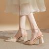 Ankelrem Kristallsandaler Kvinnor Spetsiga Skor Höga Klackar Sandalias De Mujer Glänsande Damer Strass Fyrkantiga Klackpumpar