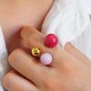 Geometric Spherical Stainless Steel Gold Plated Trendy Open Ring For Women Featuring Three Colorful Enamel Droplet-Shaped Rings