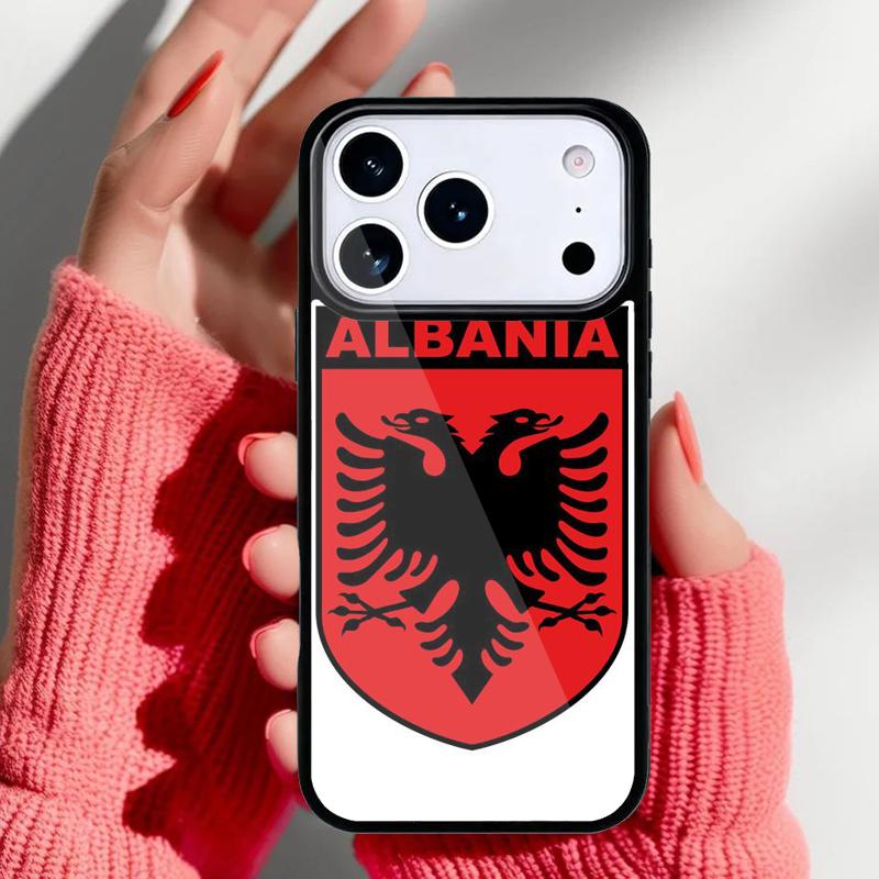 

Albanian Flag Eagle Banner Phone Case for iPhone 17 16 15 14 13 Pro Max Back Cover for 12 11 Pro Coque iPhone 16