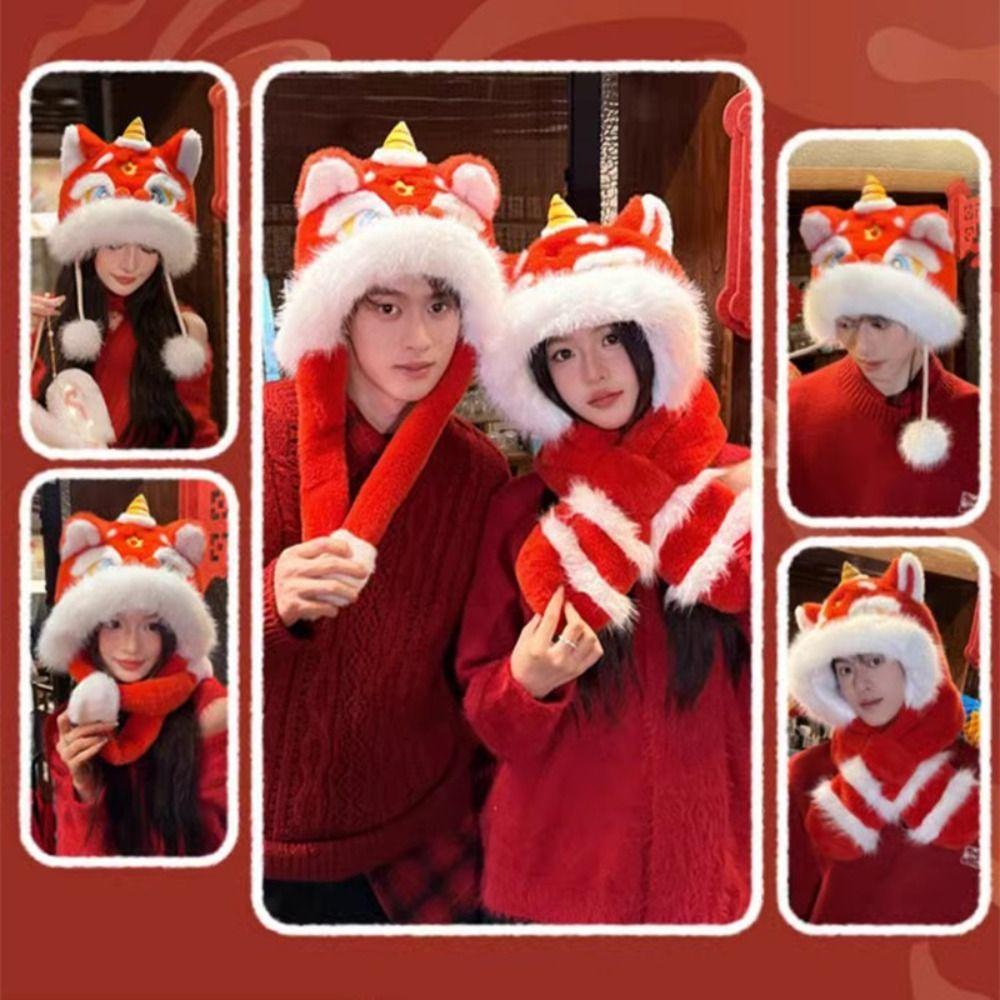 Ears Can Move Lion Dance Hat Ear Muffs Winter Warm Hat Kawaii Ear Protection Cap  Streetwear