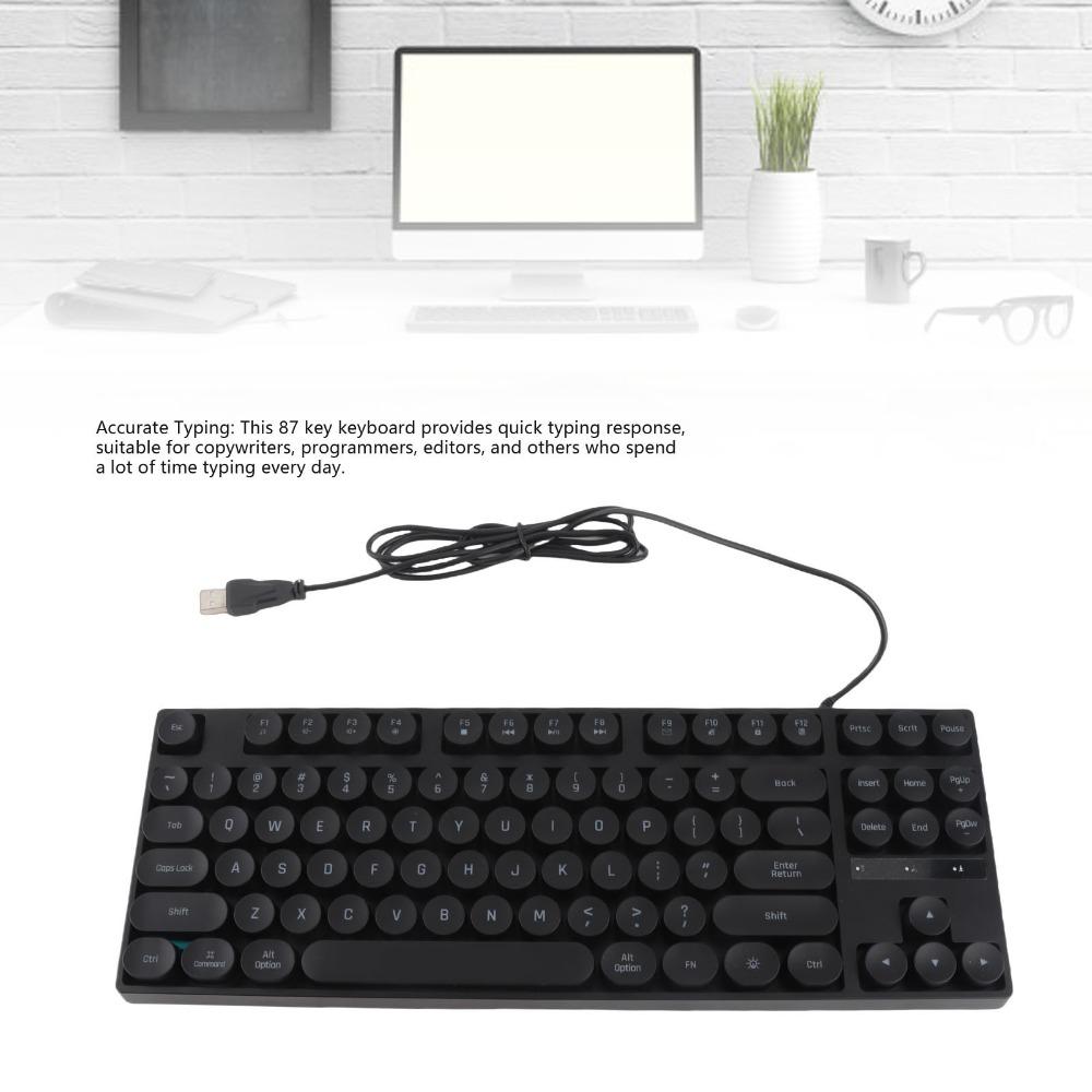87 Keys USB Wired Keyboard Round Keycaps Typewriter Keyboard Durable Mechanical Keyboard Laptop