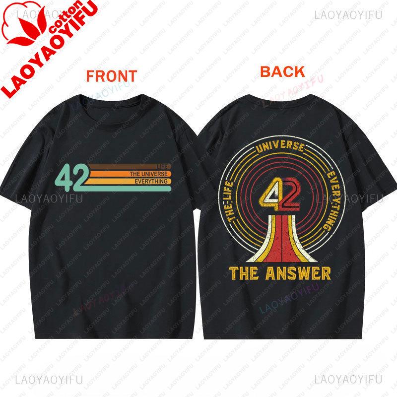 42 Life Universe Everything 2 Side Print TShirt Vintage Pyramid Hitchhikers Guide Galaxy Graphic T Shirts ShortSleeve Tees