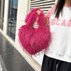 Yogodlns Long Plush Women's Large Shoulder Bag Luxury Faux Fur Female Love Shape Bags Y2k Punk Girls Fluffy Tote Handbags Crossbody Bag