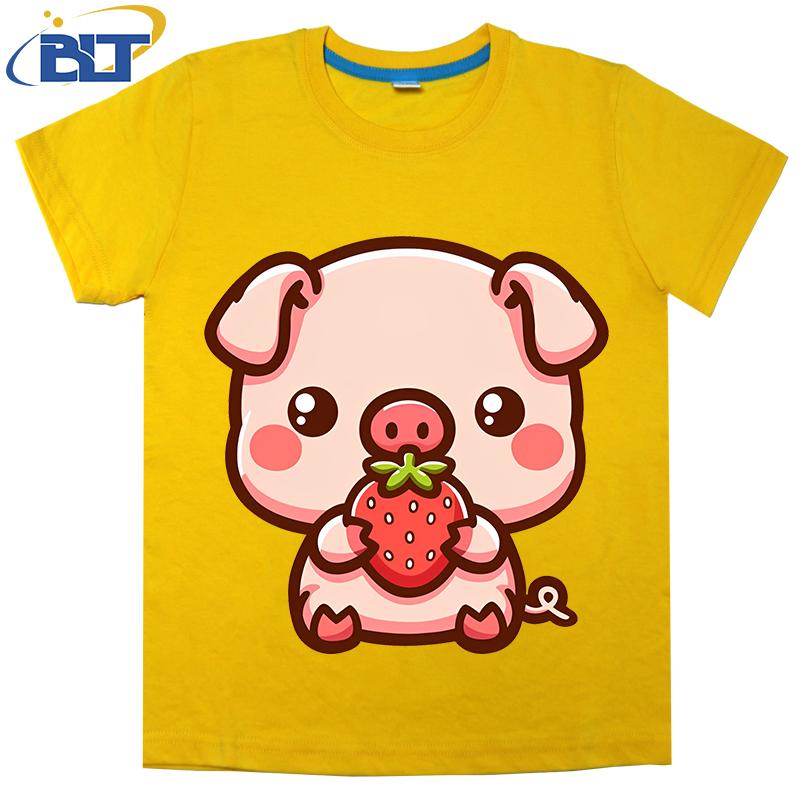 

Pig with Strawberry Printed Kids T-shirt Summer Cotton Short Sleeve Casual Tops Suitable for Boys and Girls 110