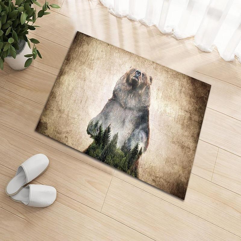 Skeleton and Bear Print Flannel Doormat Extra Thick Non-Slip Entrance Rug for Home Decor Living Room Doorway Indoor Outdoor Use 40X60CM