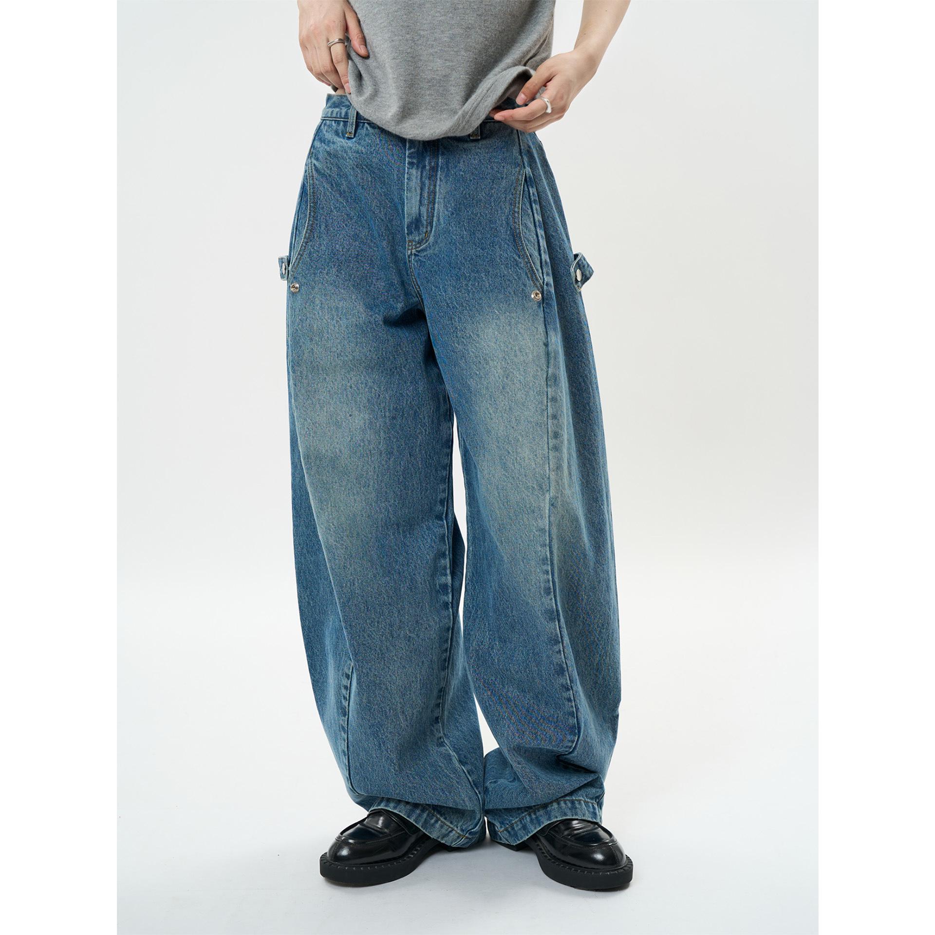 

Джинсы женские Louvre в корейском ретро-стиле с высокой посадкой и широкими штанинами Large синий