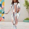 Women Plus Size Round Neck Long Sleeve Printed Top And Fitted Pants Two Piece Set