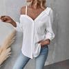 WX019423WMC 2025 Spring Women Textured Crinkle Off Shoulder Shirt Lapel Collar 3/4 Puff Sleeve Single Button Down Casual Blouse S-XL