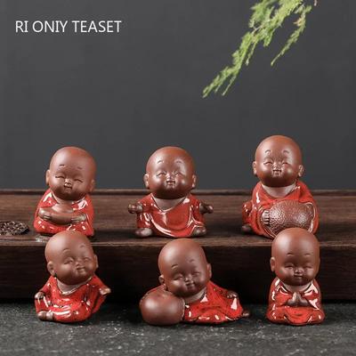 Creative Purple Clay Tea Pet Ornament Lovely Small Buddha Monk Figurine Handmade Sculpture Tea Set Decor Garden Bonsai Art