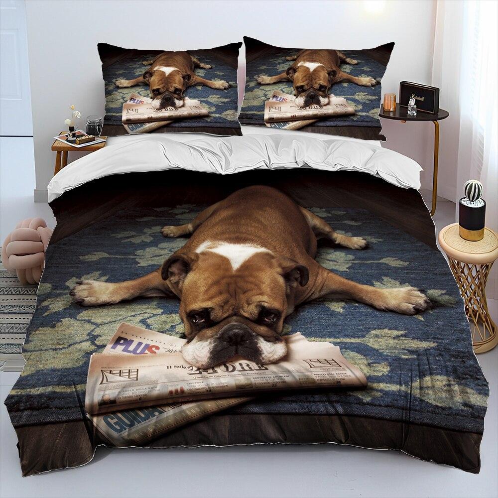 Three-Piece Digital Printing 3D Cute French Pit Bull Pet Puppy Quilt Cover Bedding Order