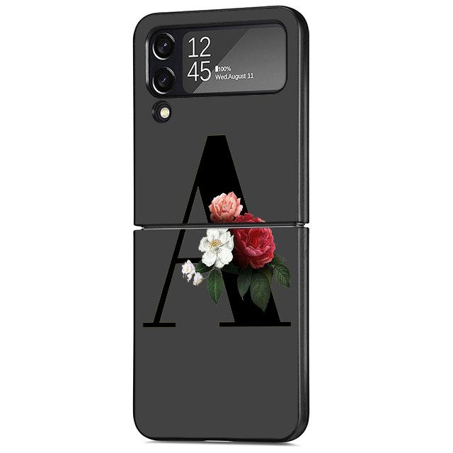 Letters DIY Flower Case For Samsung Galaxy Z Flip 3 4 5G Black Hard PC Phone Housing Z Flip4 Luxury Coque Shell