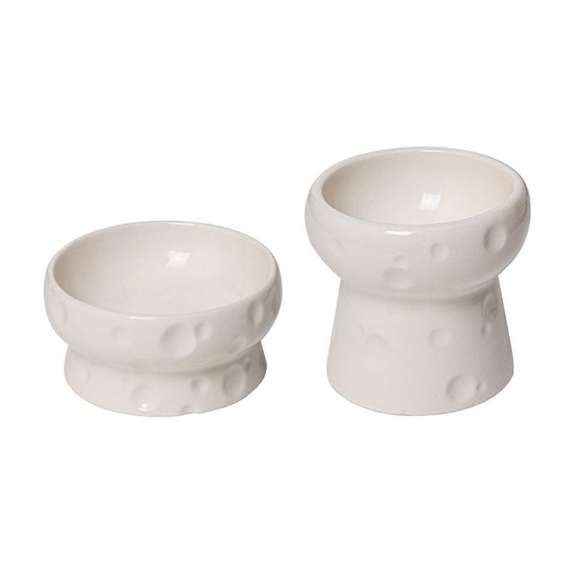 Ceramics Cat Bowl With Cheese Design Cat Food Bowl Water Plate Snack Dish Large Caliber Anti-Tip With Stand For Neck Protection