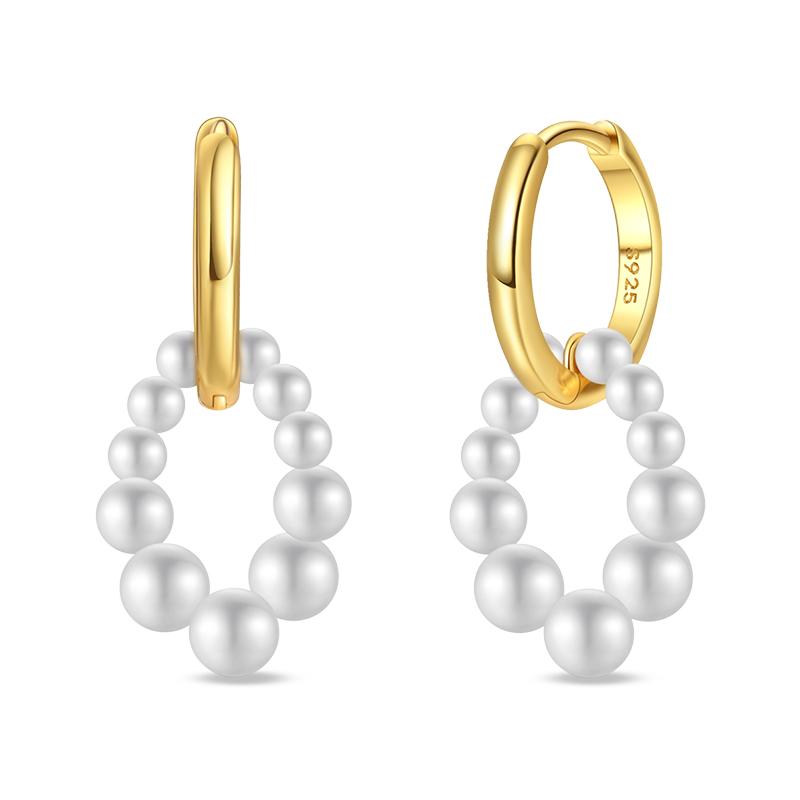 Women's 925 Silver Classic Gold Pearl Inlaid Earrings Elegant Suitable For Engagement Wedding Party Exquisite Jewelry