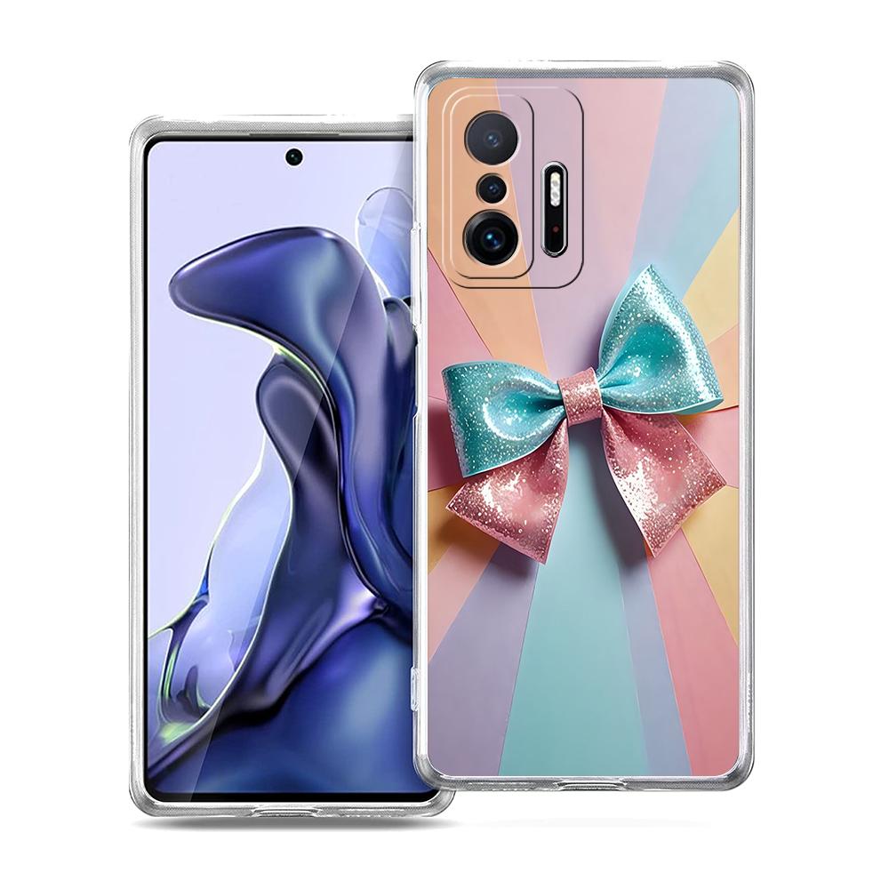 Transparent Phone Case for Xiaomi Mi 14 13 12 11 Ultra 13T 12T 11T Poco X3 NFC F3 F6 Pro Lite 5G Soft TPU Pink Heart Bow Pattern