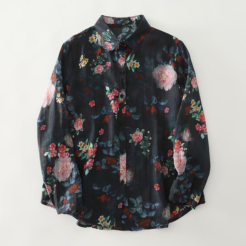 DIMANAF New Plus Size Women Floral Print Tops Shirts Tees Casual Loose Blouse Autumn Cotton Long Sleeve 2025