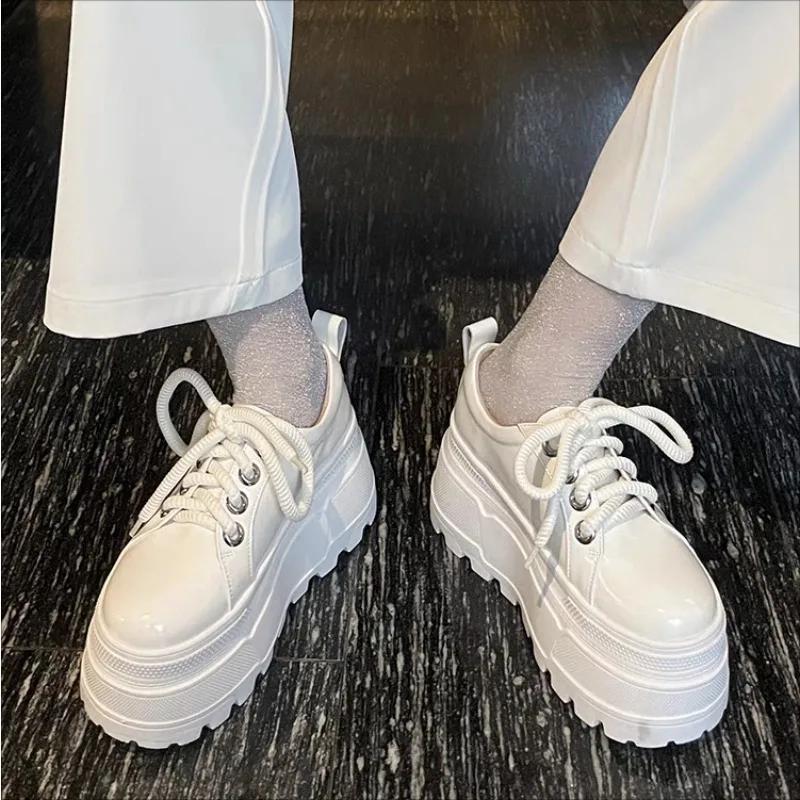 Fashion 8cm Super High Heels Microfiber Leather Autumn Casual Shoes Flat Platform Loafers Dating School Lace Up Women Pumps cosplay