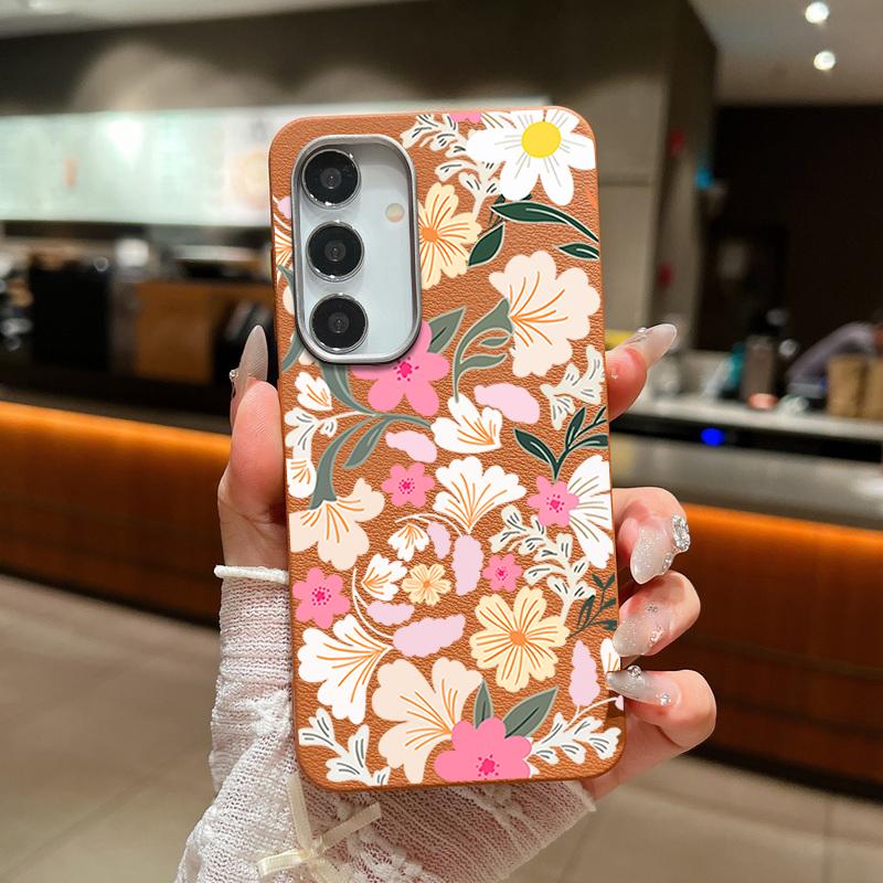 For Samsung S25 Ultra S24 FE S23 S22 S21 A56 A36 A16 A55 A15 Case Sakura Floral Print Soft Shockproof Slim Matte TPU Leather Texture Phone Cover