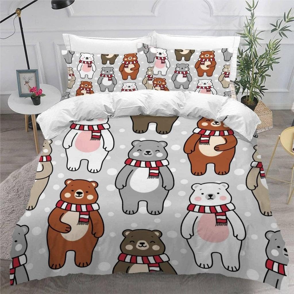 3D Printed Boutique Bedding Set Cartoon Animal 3-Piece Set for Children and Adults Full Size Soft 100% Microfiber Zipper