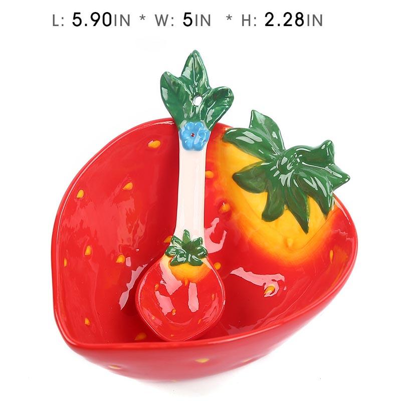 Ceramic Creative Fruit Shape  Bowl Cartoon Vegetable Tableware  Cute Bowl Serving Bowl Strawberry Bowl with Spoon
