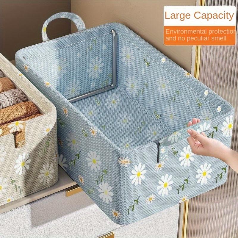 1pc Drawer Storage Box With Handles, Leggings Drawer Storage Basket For Clothes, Blankets, Toys, Household Wardrobe Organizer,