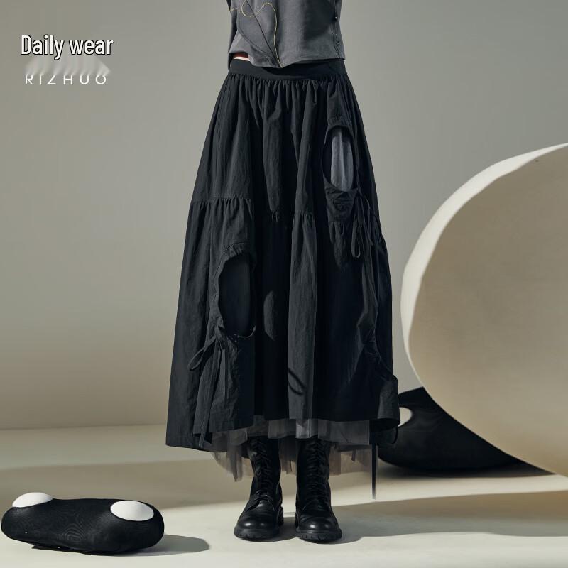 RIZHUO 2026 Summer A-Line Spliced Mesh Skirt S