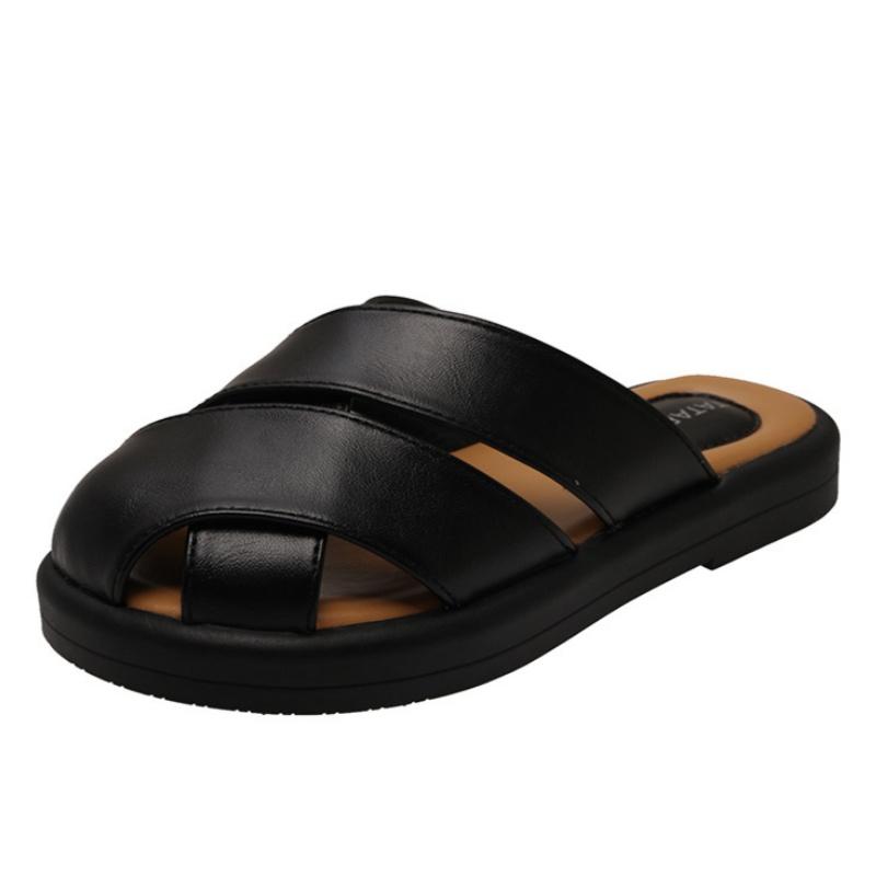 

Fashion Cover Toe Loafers Slippers Women New Summer 2025 Mules Sexy Low Sandals Casual Non Slip Basic Rome PU Slides Fashion Women Shoes 35 чёрный