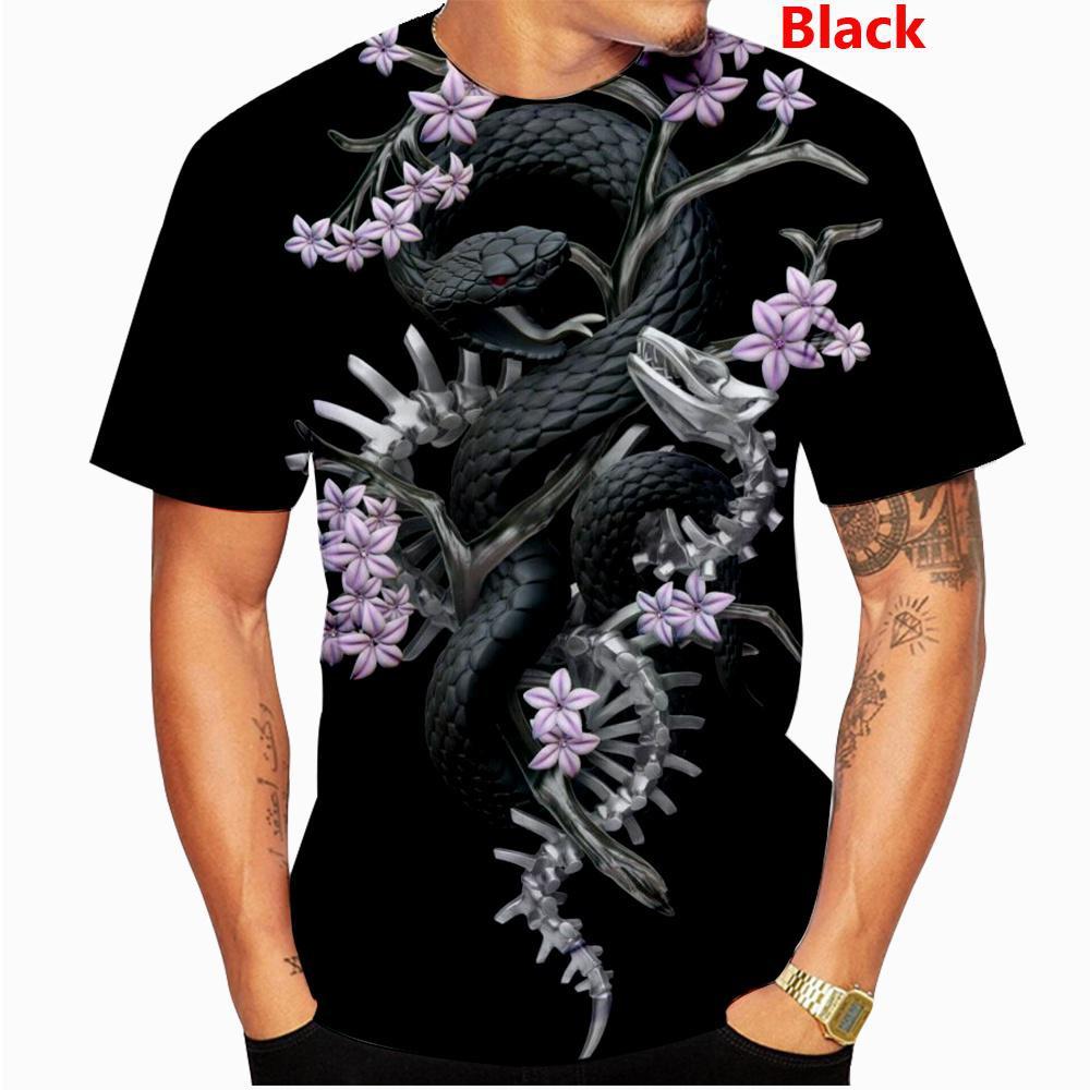 Summer Round Neck 3D Snake Pattern Print Top Fashionable Casual Short Sleeved Men's T-shirts
