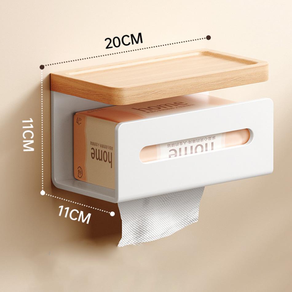 Paper Holder with Shelf Solid Wood Black White Aluminum Creative Kitchen Bathroom Toliet Paper Rack Storage Tissue Drawer Box