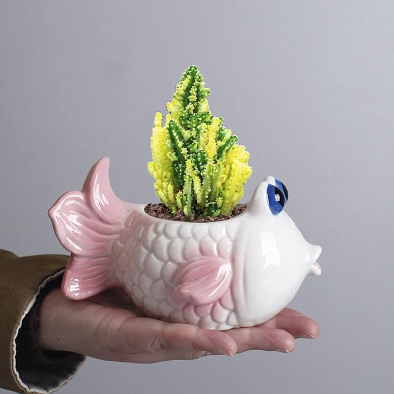 Fish Plant Pot Flowerpot Garden Pot Ceramic Fleshy Plant Pot Planter Plant Holder for Home Office Desk Mini Ornament