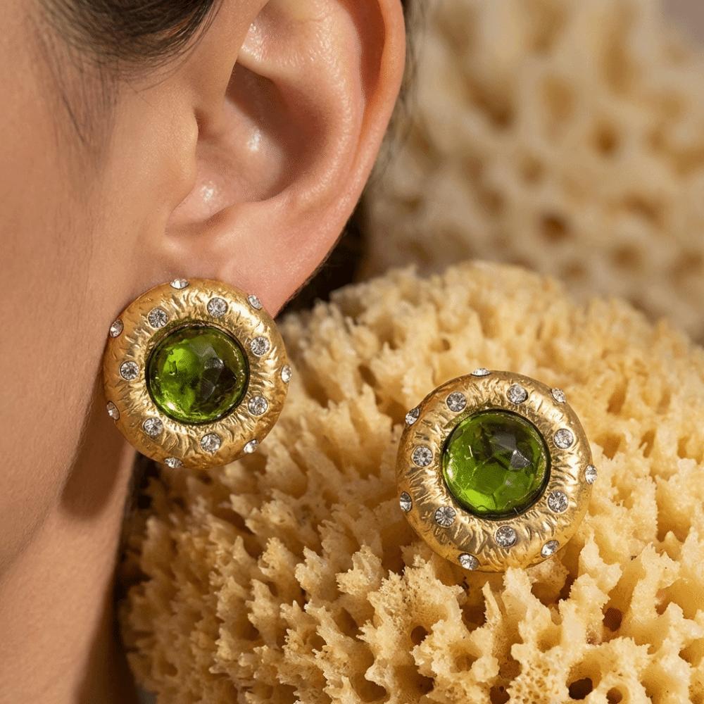 1 Pair Sparkling Design Green Crystal Earrings Green Crystal Sparkling Earrings Women Jewelry
