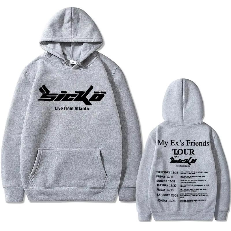Sicko Born From Pain My Ex's Friends Tour Double Sided Print Hoodie Men Women Clothes Oversized Sweatshirt Men's Hip Hop Hoodies