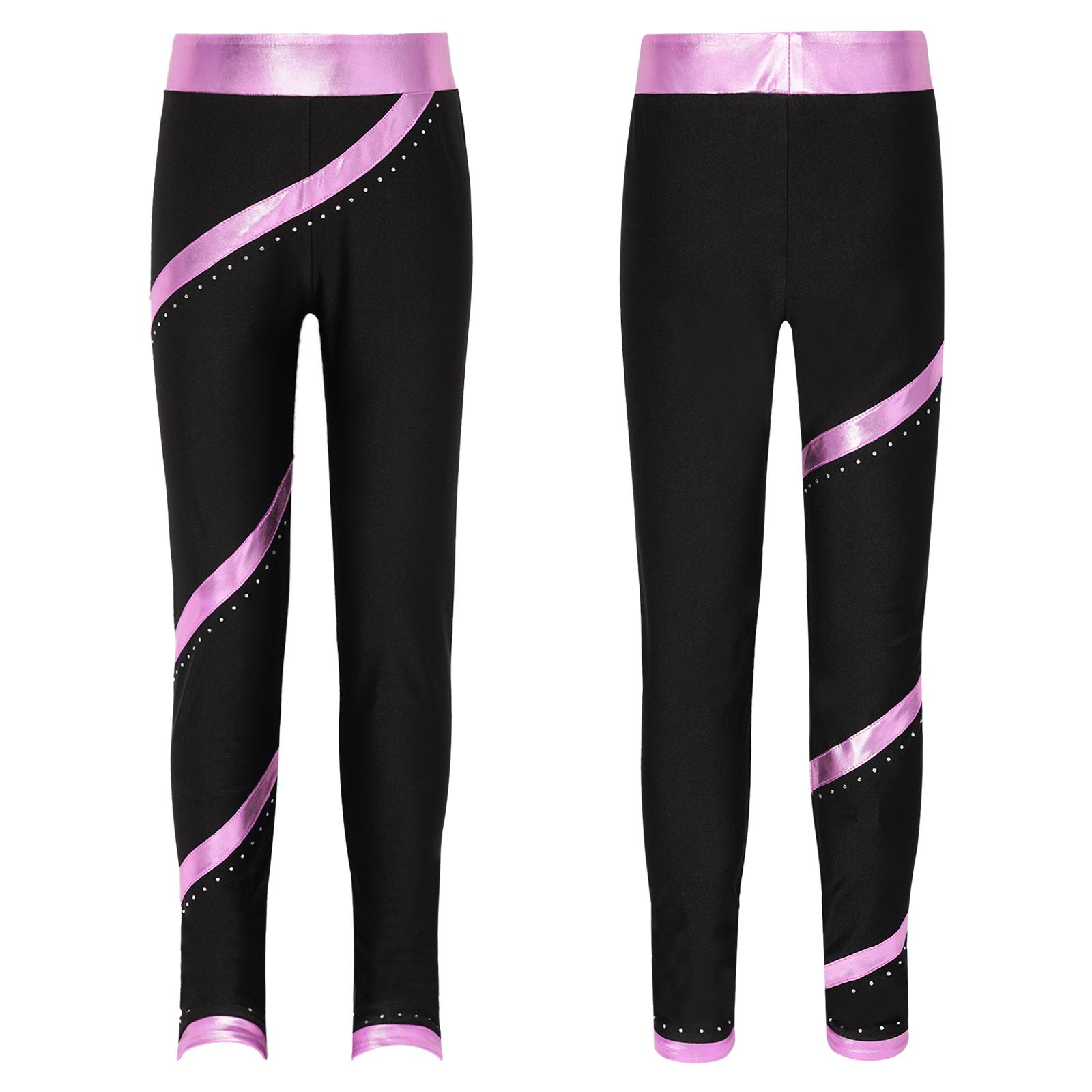 Yunduantong-electronic Kinderen Meisjes Jazz Dans Kunstrijden Prestatie Kostuum Glanzende Strass Gestreepte Broek Ballet Gymnastiek Atletische Leggings 9-10 Years