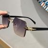 Lightweight Square Frame Sunglasses Retro Anti-UV Glasses Frameless Polarizing Lens Sunnies  Women